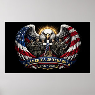 America 250 Patriotischer Adler und Militär-Tribut Poster