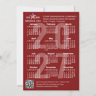 America 250 Patriotisches Blau 2027 Kalenderkarte