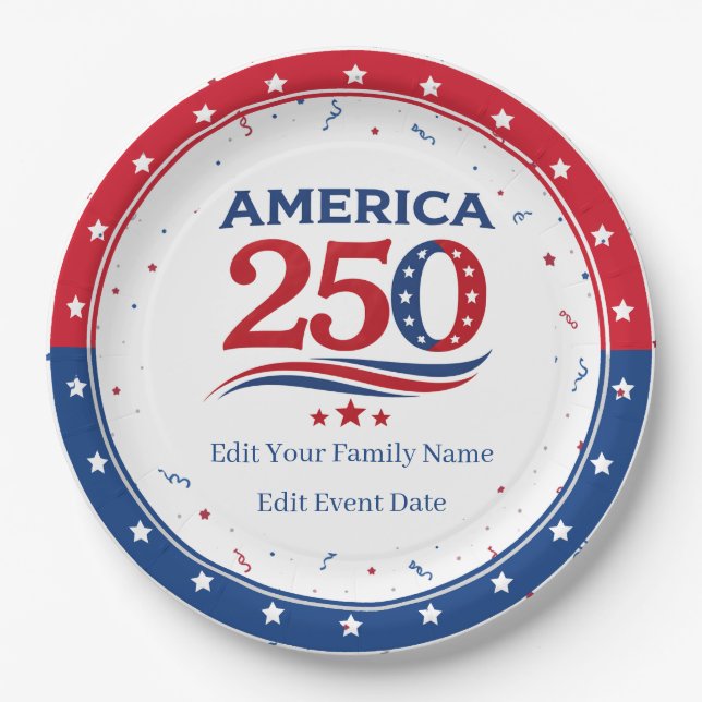 AMERICA 250 - Personalized Reunion Red White Blue Pappteller (Vorderseite)