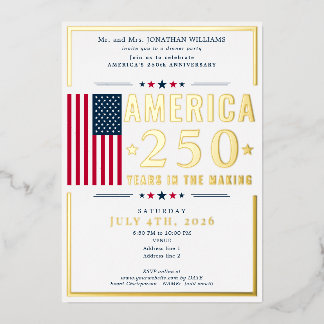 America 250 US Flag Patriotic July 4th Blue Formal Folieneinladung