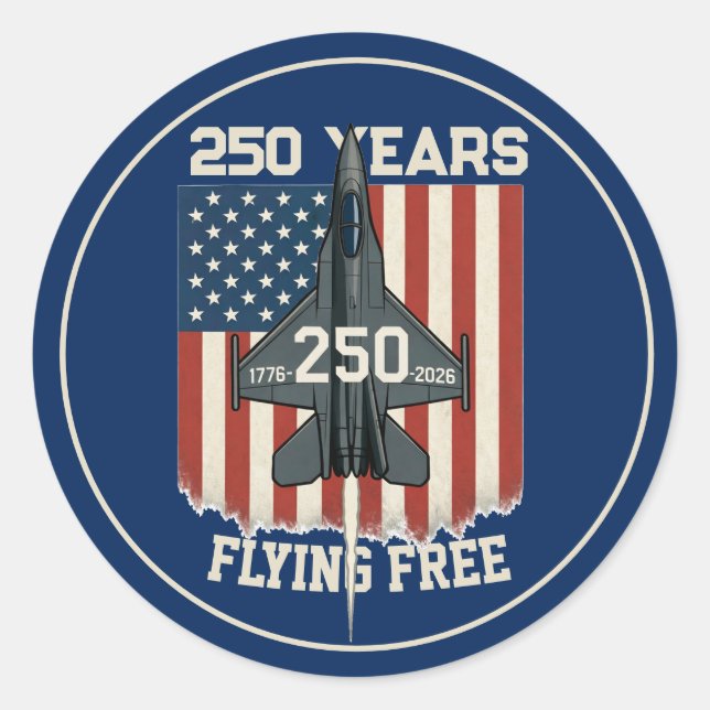 America 250 Years Flying Free Jet - 1776-2026  Runder Aufkleber (Vorderseite)