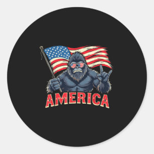 America Bigfoot Sasquatch 4. Juli US-Flagge Rock P Runder Aufkleber