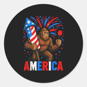 America Bigfoot Usa Firework Patriotic Sasquatch 4 Runder Aufkleber