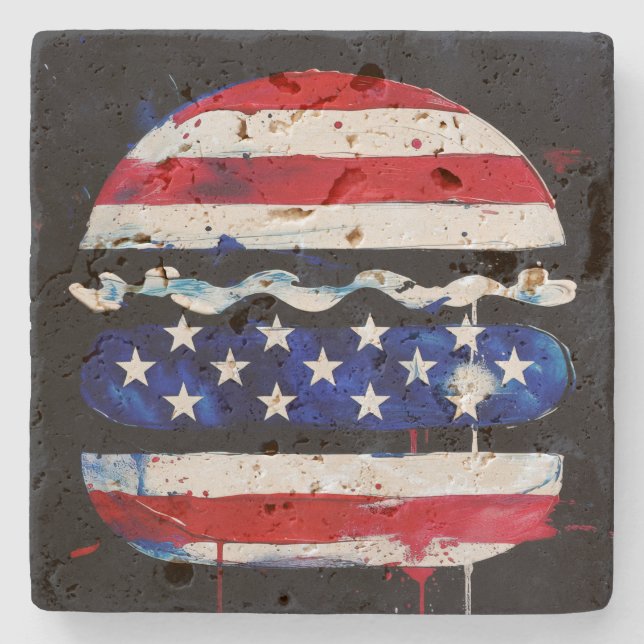 America Burger (Schwarze Malerei Nr. 3) Steinuntersetzer (Vorderseite)