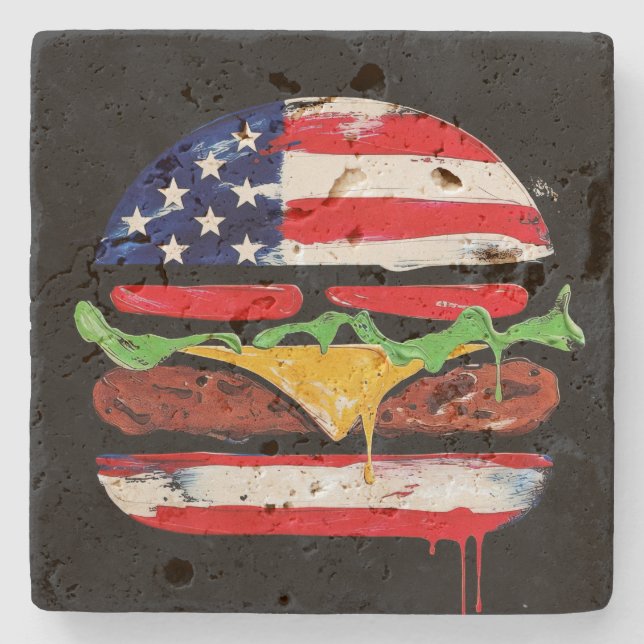 America Burger (Schwarze Malerei Nr. 6) Steinuntersetzer (Vorderseite)