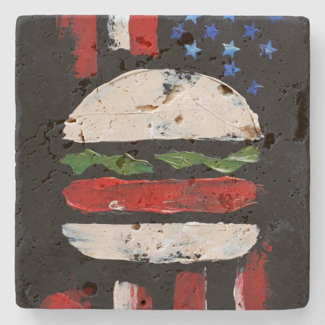 America Burger (Schwarze Malerei Nr. 7) Steinuntersetzer (Vorderseite)