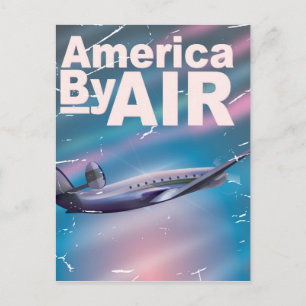 America By Air Vintage Reiseplakat Postkarte