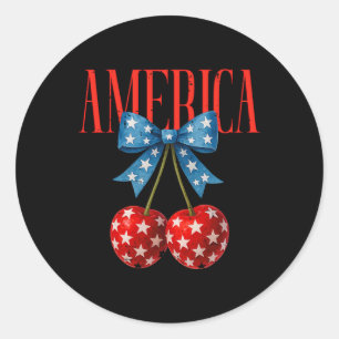 America Cherries Us Flag Coquette Bow Cherry 4. O Runder Aufkleber