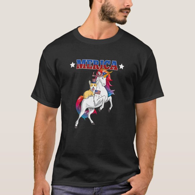 America Corgi Dog Unicorn US-amerikanische Flagge  T-Shirt (Vorderseite)