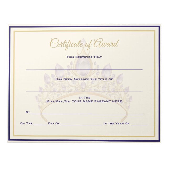 America Crown Certificates Award Notizblock (Vorderseite)