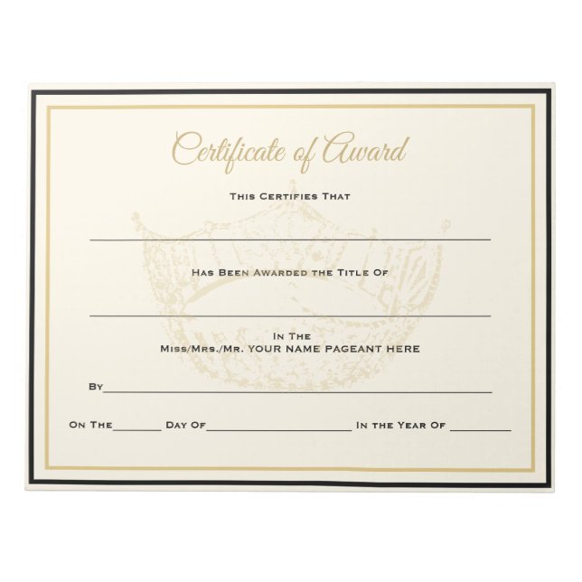 America Crown Certificates Award Notizblock (Vorderseite)