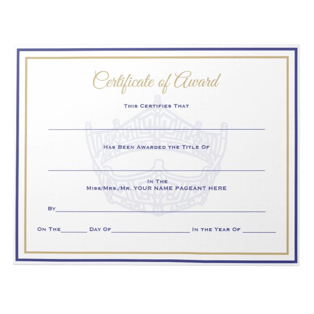 America Crown Certificates Award Notizblock (Vorderseite)