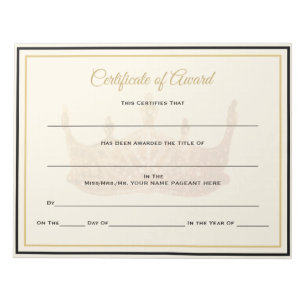 America Crown Certificates Award Notizblock