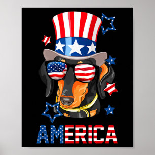 America Dog Dackel 4. Juli T-Shirt Poster