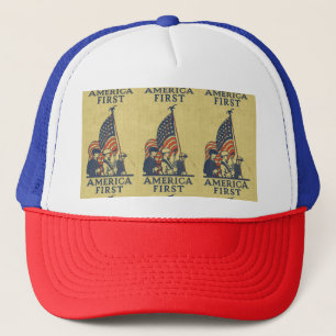 America First American Flag Patriots Vintager Text Truckerkappe