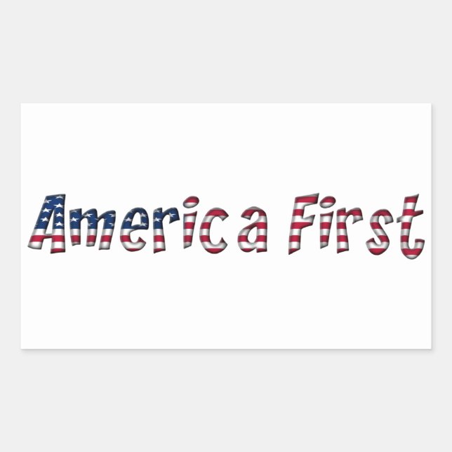 America First American Flag Typografy Patriotic Rechteckiger Aufkleber (Vorderseite)