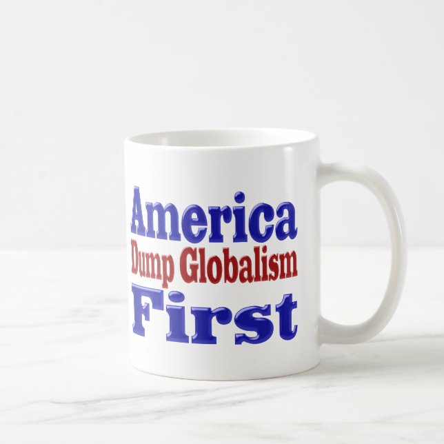 America First Dump Globalisierungsroter blauer Tex Kaffeetasse (Rechts)
