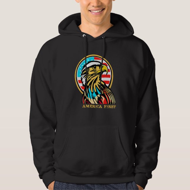 America First Patriotic Eagle Illustration 4th of  Hoodie (Vorderseite)
