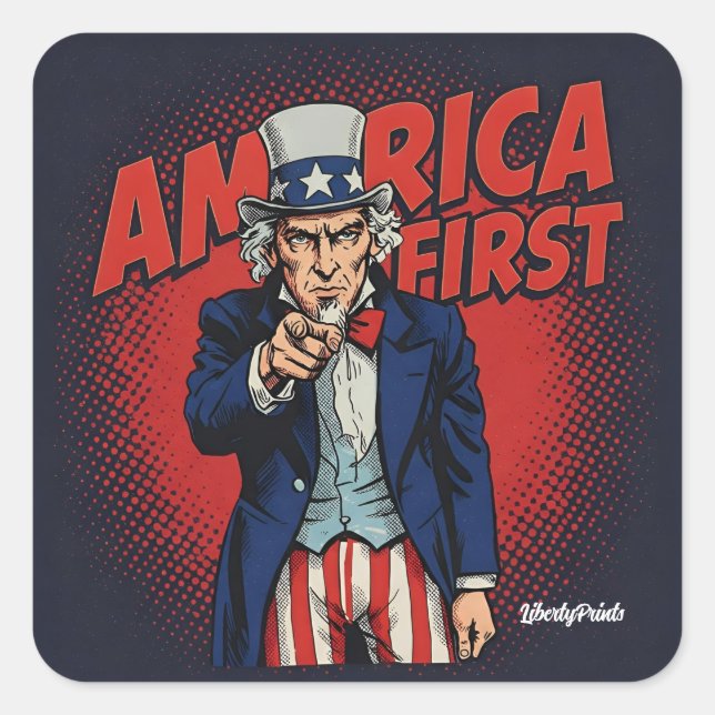 America First Uncle Sam Quadratischer Aufkleber (Vorderseite)