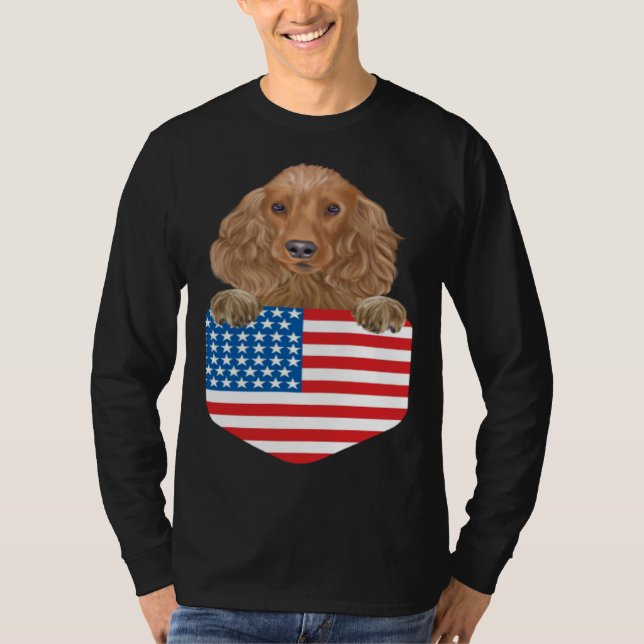 America Flag Cocker Spaniel Dog In Pocket T-Shirt (Vorderseite)