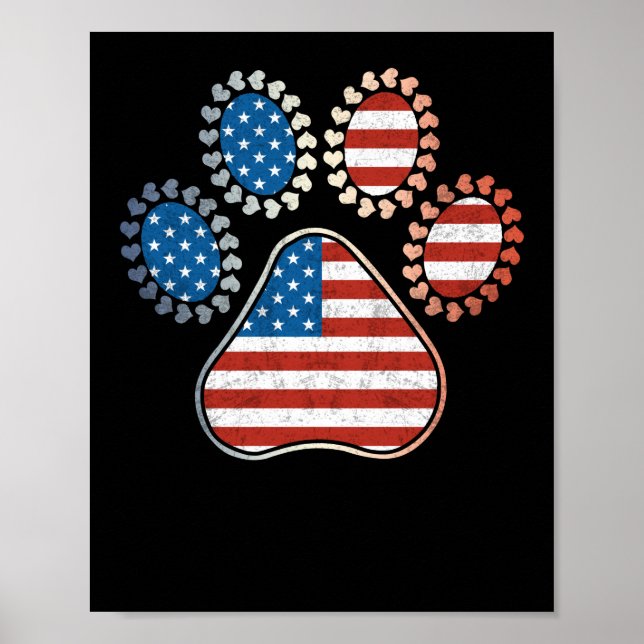 America Flag Dog Patriot 4. Juli Paw Print Poster (Vorne)