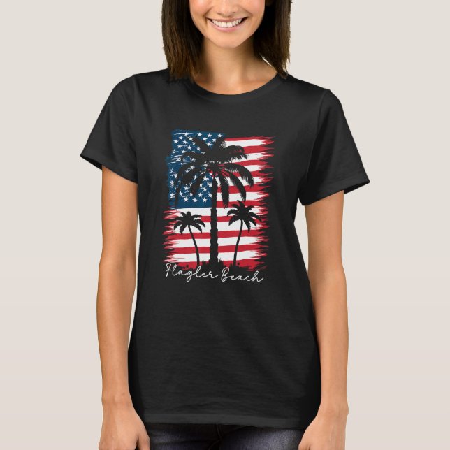 America Flag Flagler Beach Palm Tree Summer Vibe 4 T-Shirt (Vorderseite)