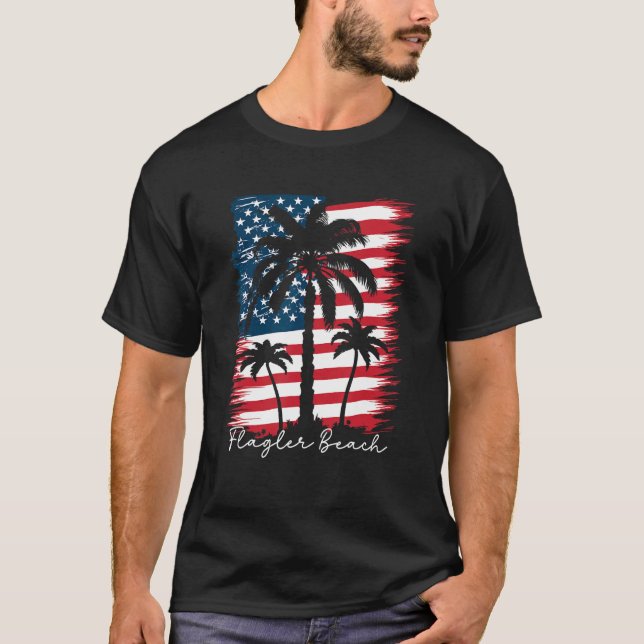 America Flag Flagler Beach Palm Tree Summer Vibe 4 T-Shirt (Vorderseite)