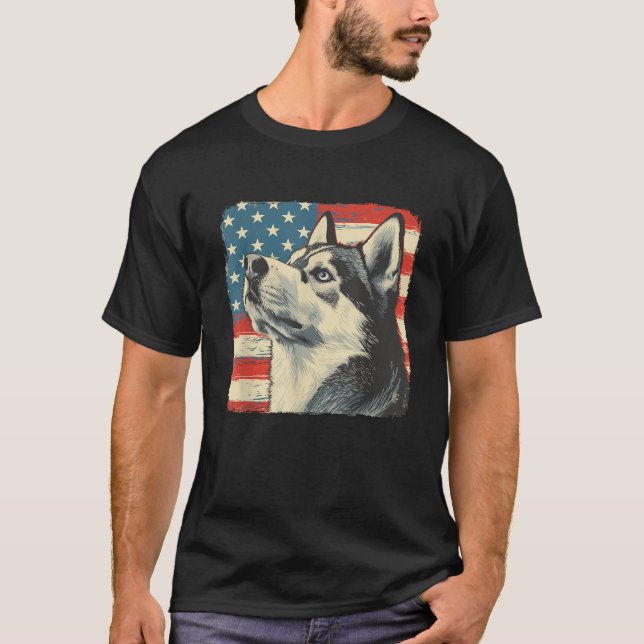 America Flag Fourth of July Siberian Husky Dog Sun T-Shirt (Vorderseite)