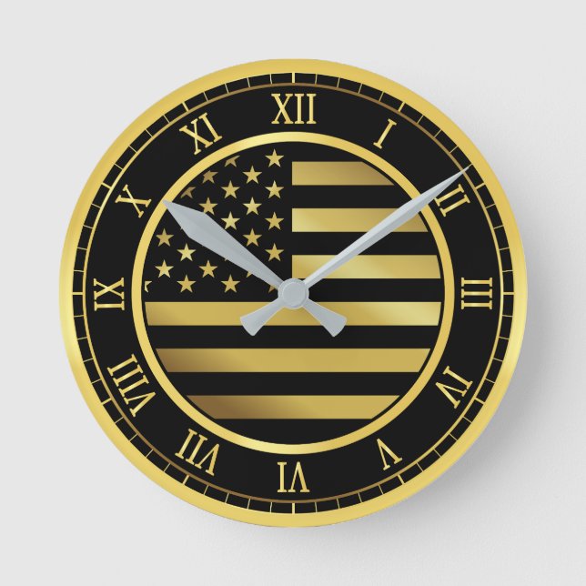America Flag Gold Runde Wanduhr (Vorderseite)