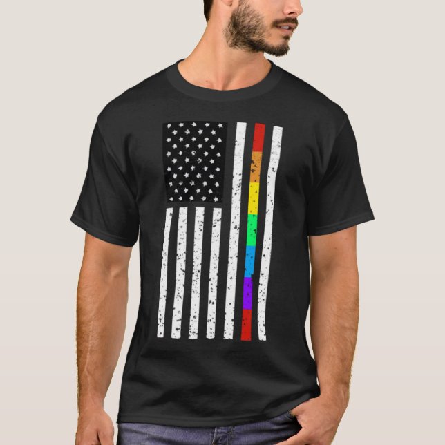 America Flag LGBT Gay Pride Gift USA T-Shirt (Vorderseite)