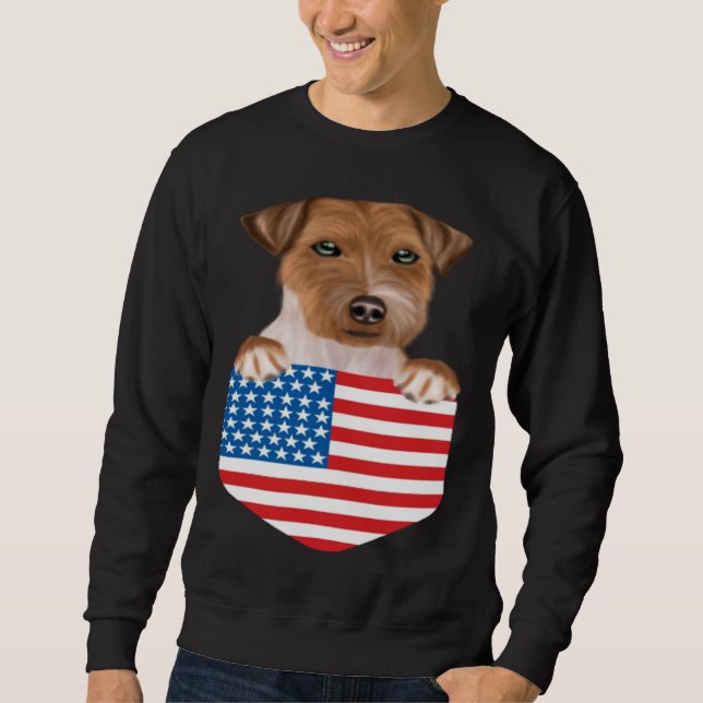 America Flag Russell Terrier Dog In Pocket Sweatshirt (Vorderseite)