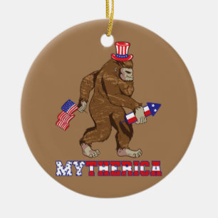 America Gorilla Rocket Patriotic American Flag Keramik Ornament