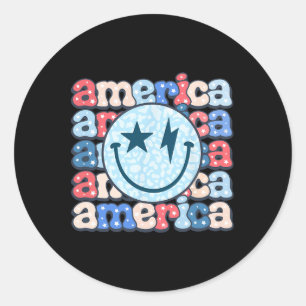America Groovy Smile Shirt für Frauen 4. Juli P Runder Aufkleber