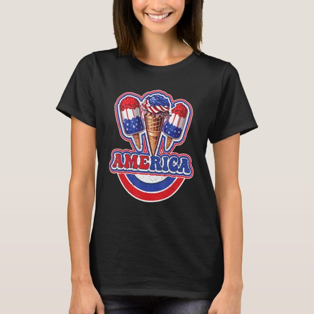 America Ice Cream 4th Of July T-Shirt (Vorderseite)