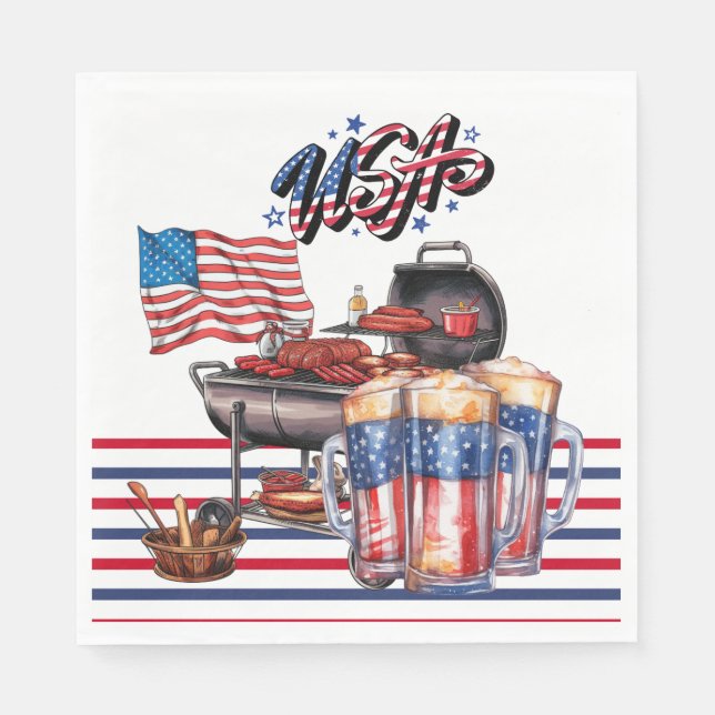 America Independence Day 4. Juli Barbecue Party Serviette (Vorderseite)