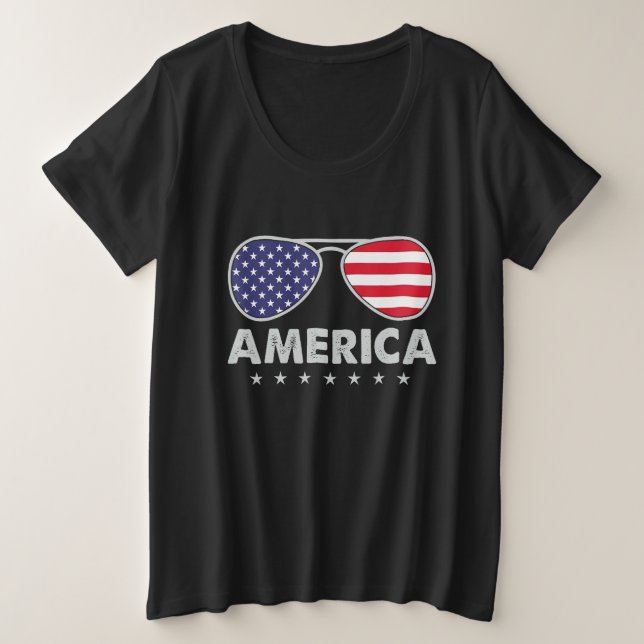 America Independence Day  Glasses Flag Men Boys Große Größe T-Shirt (Design vorne)