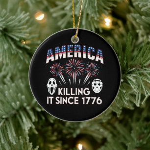 America Killing It Seit 1776 Patriotic Horror USA Keramik Ornament