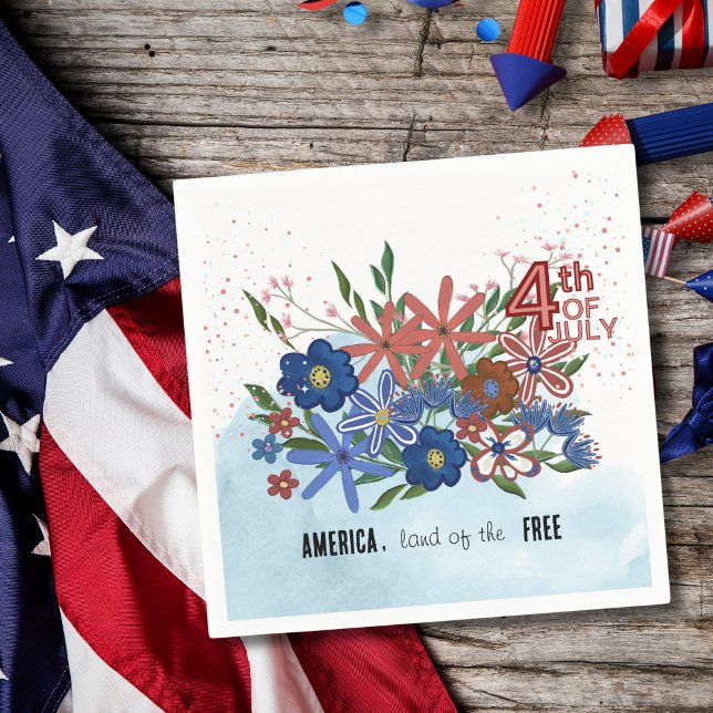 "America Land of the Free" 4. Juli Blumengestein Serviette (America Land of the Free_ 4th of July Floral Napkins)
