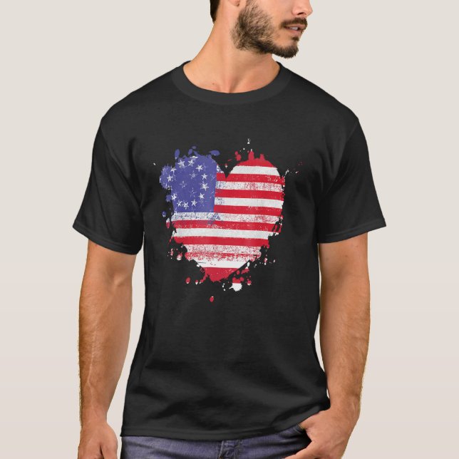 America Love Flag USA Heart 4th Of July American P T-Shirt (Vorderseite)