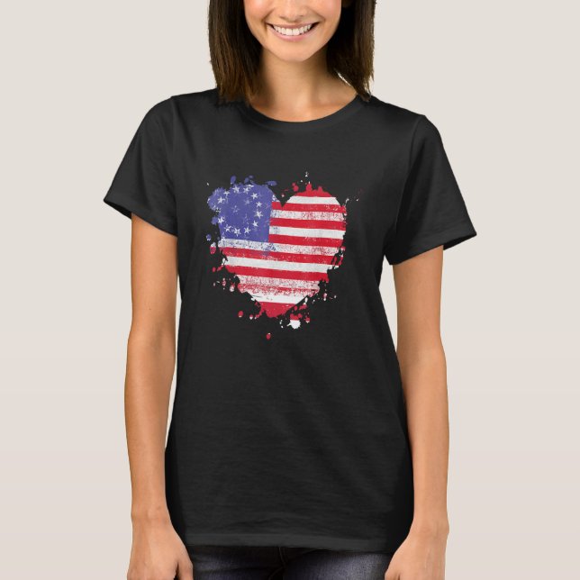 America Love Flag USA Heart 4th Of July American P T-Shirt (Vorderseite)