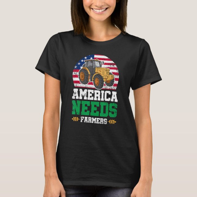 America Needs Farmers US American Flag Tractor T-Shirt (Vorderseite)