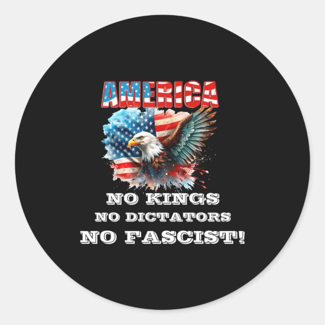 America No Kings No Dictators No Fascist  Runder Aufkleber (Vorderseite)
