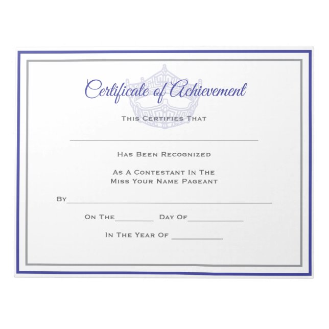 America Pageant Crown Certificate Achievement Awar Notizblock (Vorderseite)