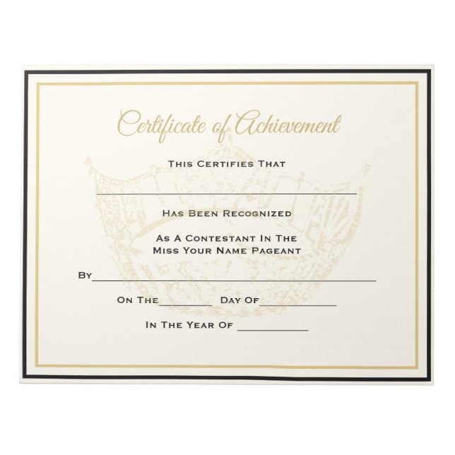 America Pageant Crown Certificate Achievement Awar Notizblock (Vorderseite)