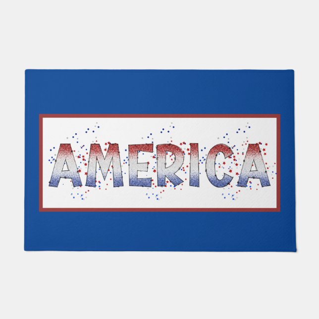 America Patriotic Shimmer Word Art Fußmatte (Vorderseite)