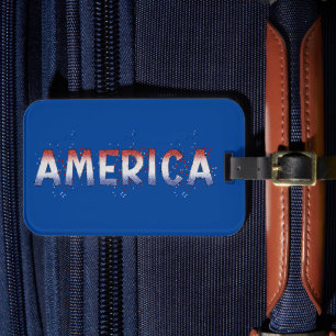America Patriotic Shimmer Word Art Gepäckanhänger