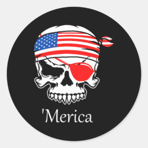 America Pirate Skull Flag 4. Juli Independence Da Runder Aufkleber