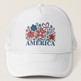 America Red, White and Blue Flowers Trucker Hat Truckerkappe