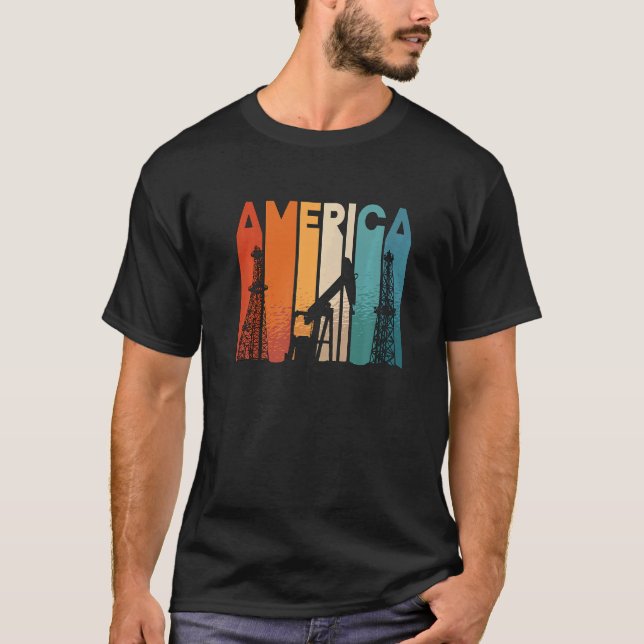 America Retro Roughneck Oil Rig Worker Workers Oil T-Shirt (Vorderseite)