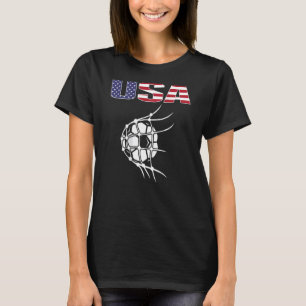 America Soccer Ball in Net US Flag Support Footbal T-Shirt